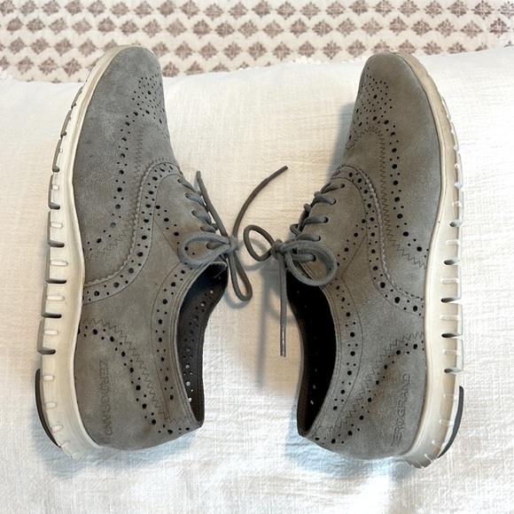 Cole Haan ZeroGrand Oxford Sneaker Sole Wingtip Gray Suede Perforated Size 7 - Picture 11 of 14